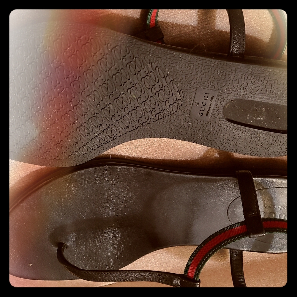 Gucci Black Thong Wimbledon Ankle Strap Web Sandal